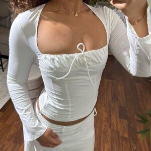 White cream princess polly square neck long sleeve ruched bust top